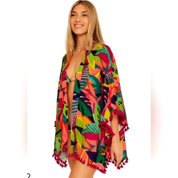 Trina Turk Rainforest Fringe Kimono Swim Cover Up One Size NWT - Picture 2 of 3